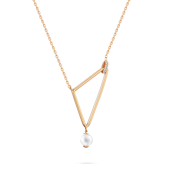 Dangling Pearl from a triangular gold frame with diamond hanger in 18K Yellow Gold - s-x31p