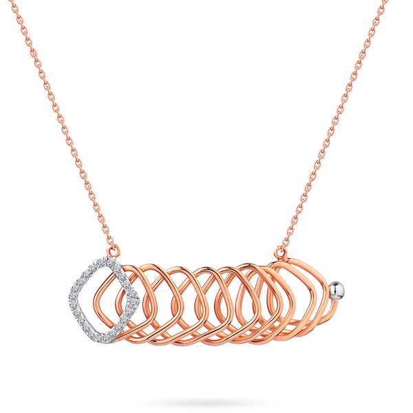 Geometrical Tirette Shaped Unique Diamond Necklace in 18K Rose Gold - S-X44N