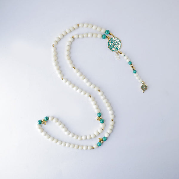 99 Camel bone with Malachite Stones and Sliver Rosary - RHCS014