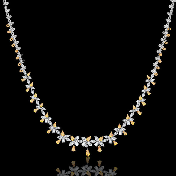 Flowery colleir adorned with pear, marquise, emerald stones - B-XLINK393N