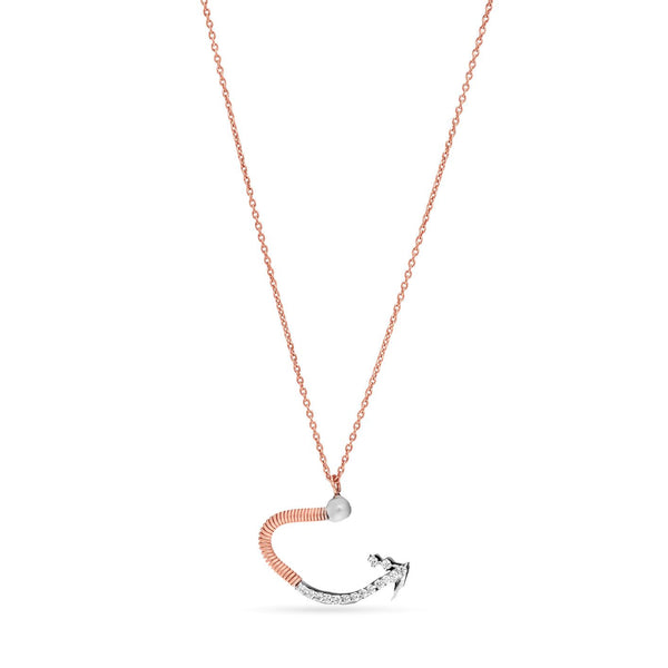 Shiny Letter Taa' Gold and Diamond  Necklace in Rose 18 K Gold - SIR1701